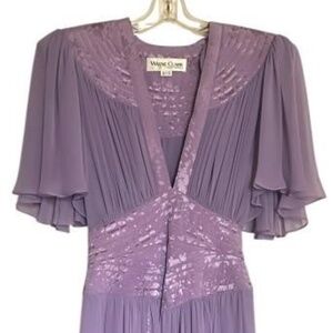 Vtg 70s 80s Wayne Clark Aline Marelle Purple Chiffon Dress Dress 4 Formal Party